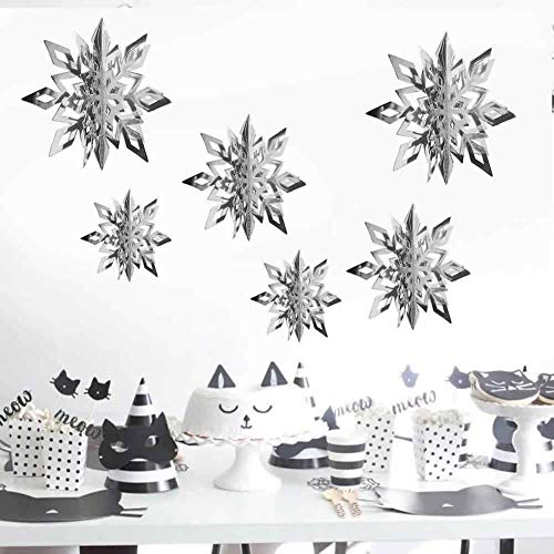 CNUSER Winter Wonderland Snowflakes Party Decorations 3D Card Hanging Paper Centerpieces for Christmastree/New Year/Baby Shower/Wedding Party (Mirror Silver)