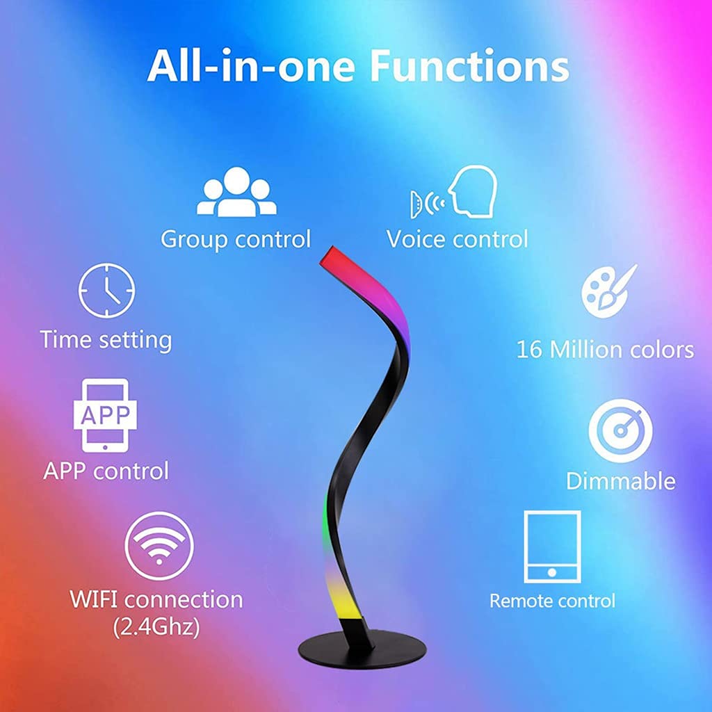 Lampada da Tavolo a LED Moderna a Spirale, 16 Milioni di Colori Illuminazione D'ambiente Intelligente RGB, Controllo Vocale e APP, Lampade da Comodino in Metallo per Camera da Letto ( Color : White )