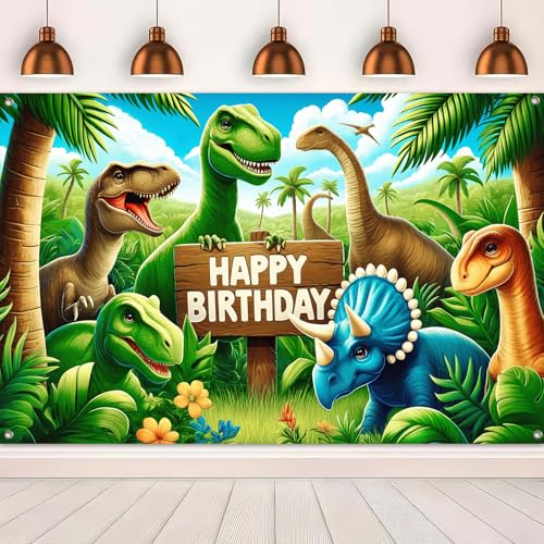 Image of BlissYard Happy Birthday Banner Dinosaur Decrations Backdrop 84x60 Inch Seasonal Dino Park Theme Party Background Decoration for Boys Kids Birthday Banners for Girls or Boys Gifts