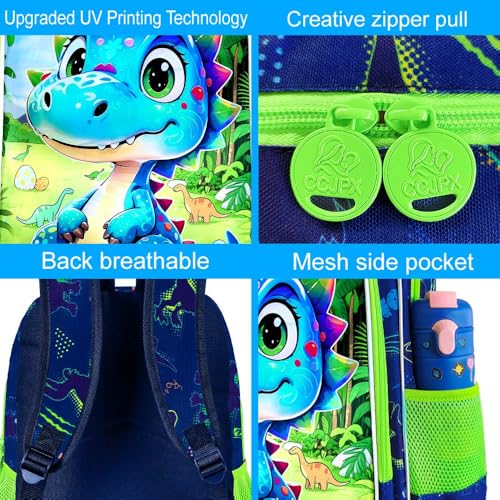 Image of AGSDON 3PCS Dinosaur Backpack for Boys, 16 inch Little Kids Preschool Bookbag, Elementary Backpacks and Lunch Box - Blue