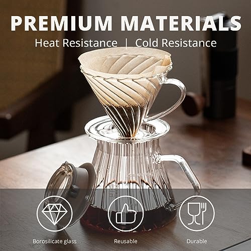 Vandroop Pour Over Coffee Maker-V60 coador de café de vidro com alça e servidor de café de 600 ml, c