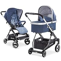 hauck Apollo Duoset Sportwagen + Beindecke + Babywanne, drehbar, bis 25 kg, Reflektoren, höhenverstellbarer Schiebegriff, kompakt faltbar, kompatibel mit Babyschale, schwarz denim/denim