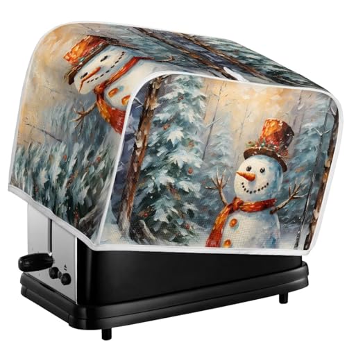 Suhoaziia Christmas Snowman Forest Toaster Cover - Polyester Quilted Dust & Fingerprint Protection Case with Top Handle for 4 Slice Toaster