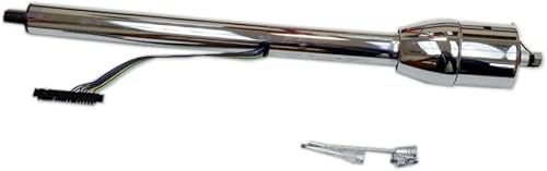 Miniatura 3 de DEMOTOR PERFORMANCE Volante Billet cromado de 14 pulgadas y columna manual de 32 pulgadas GM con adaptador sin llave y botón de bocina