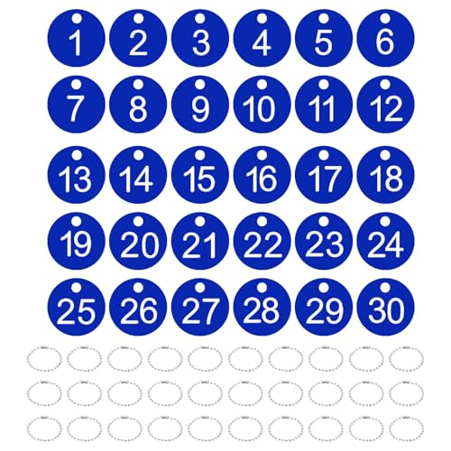 Étiquettes numérotées 1-30 avec porte-clés plastique pour organisateurs