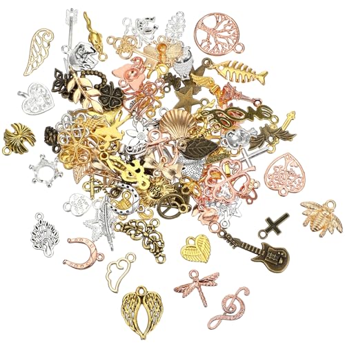 JIEYAO - JIEYAO 100Stück Anhänger Set, Schmuck Set Mini Metall in 7 Farben Gemischte Charms zum Basteln Vintage Aesthetic Zubehör für DIY Halskette Armband Ohrring - -7%