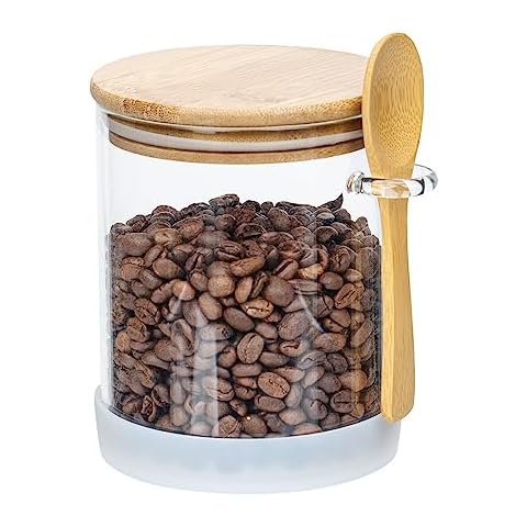 Glass Jars with Bamboo Lids & Bamboo Spoons - 25Oz Glass Storage Container, Large Glass Coffee Nuts Canister Airtight, Hold Coffee Beans, Tea, Flour, Sugar, Nuts, Candy, Bath Salts & More, Decorative Cover