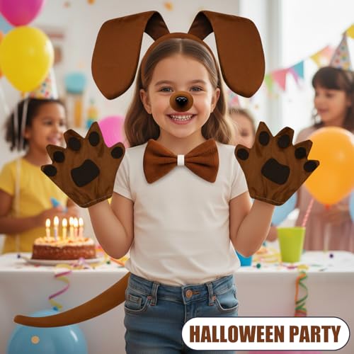 Qnvyw Hundekostüm Komplettset - Dackel Kostüm für Halloween & Partys, Inkl. Ohren & Schwanz, Für Erwachsene & Kinder, Dog Costume mit Pfoten