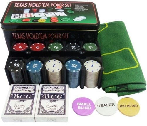 Set Poker In Valigetta Di Metallo – 200 Fiches, 2 Mazzi Di Carte, Pulsanti Dealer E Blind, Per Texas Hold’em E Blackjack, Dimensioni 25x21x10 Cm