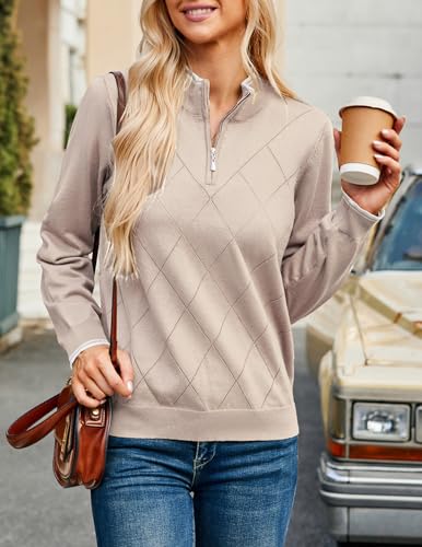 Image of JACK SMITH Quarter Zip Pullover Sweaters for Womens, Rib Polo Sweater Tops