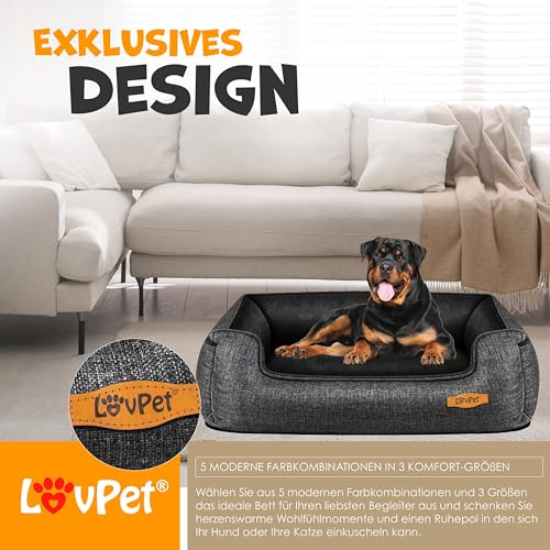 Lovpet® Hundebett Hundekissen Hundekorb Chiller, Inkl. Napf + 3X Kauknochen, Hundesofa Kissen für Kleine, Mittelgroße & Große Hunde, Bezug abnehmbar und waschbar, L 90 x 75 x 25 cm Anthrazit