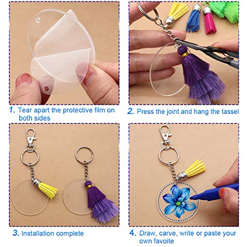 105 Pcs Acrylic DIY Keychain Blanks, WEST BAY Clear Transparent Circle Discs Keychain Blanks 3-Layers Colorful Tassel Pendant Bead Chain Lobster Clasp for DIY Projects Creative Crafts Kids Adults - Thumbnail 5