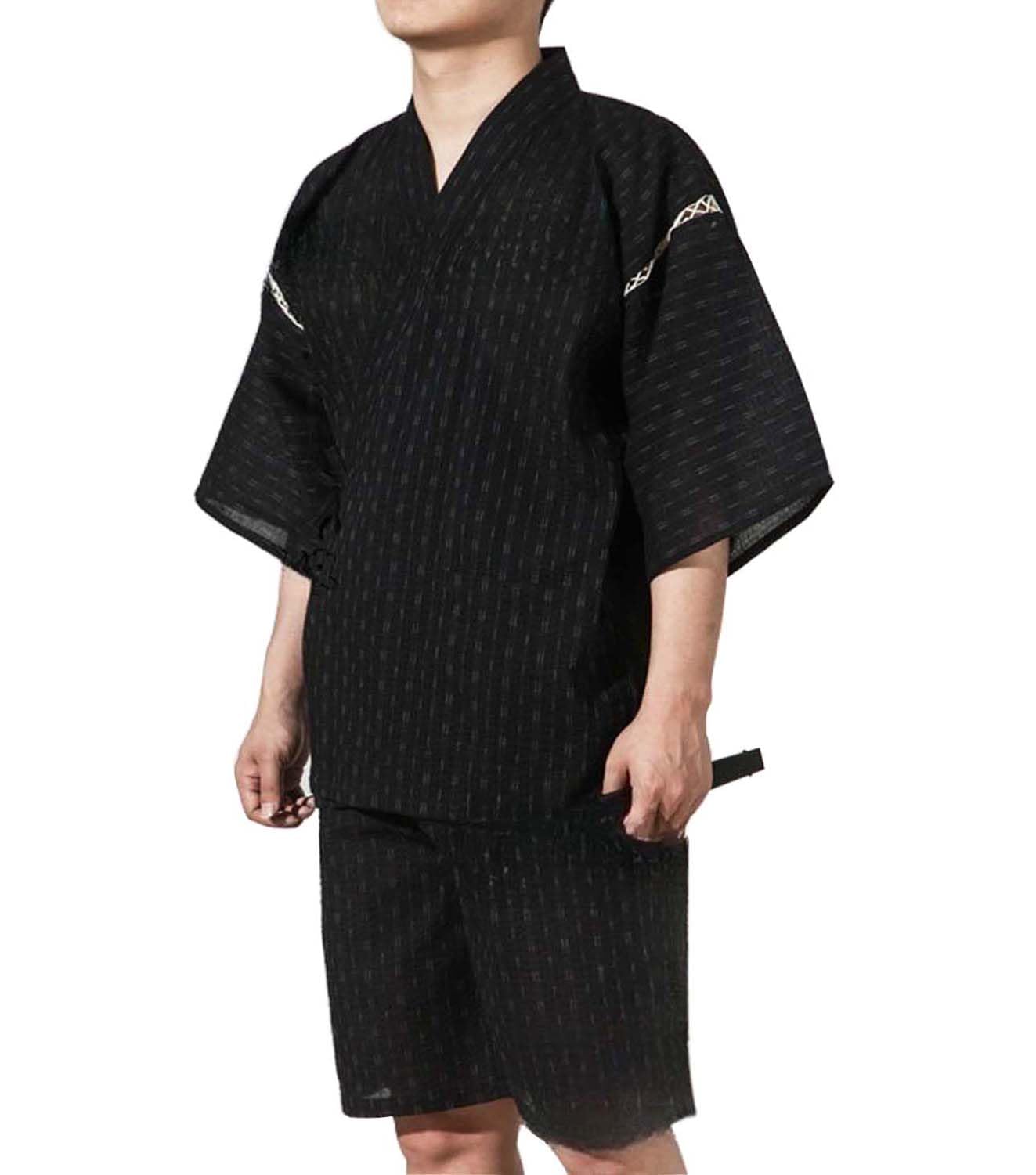 ZEALMAX Herren Kimono Pyjamas im japanischen Stil, Baumwolle Leinen Loungewear Beach Wear Bademantel für Zuhause und im Urlaub
