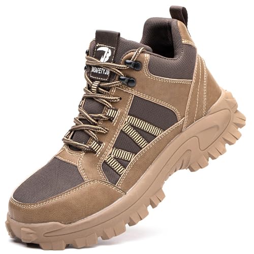 MlYJmer Botas de Seguridad para Hombres Zapatos de Trabajo Ligeros Botas de Seguridad Antideslizantes con Puntera de Acero Zapatos de Seguridad para Mujeres,Marrón,45 EU