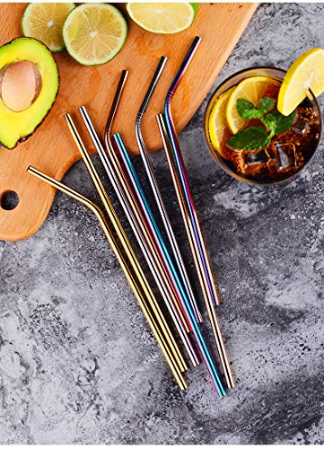Image of 100Pcs Reusable Metal Straight Straw in Bulk Order (8.5 inch Long, Gold-100pcs Straight)