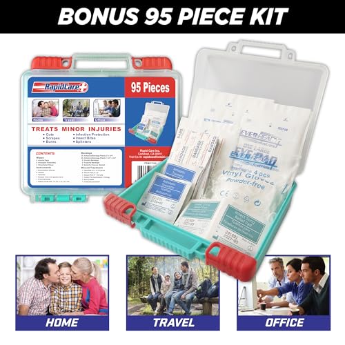 Rapid Care First Aid Kit – 300+ Piece Emergency Medical Kit with Bonus 95-Piece Travel Pack – Outdoor, Workplace, and Home Use – Color Coded & Labeled for Quick Access - Image 4