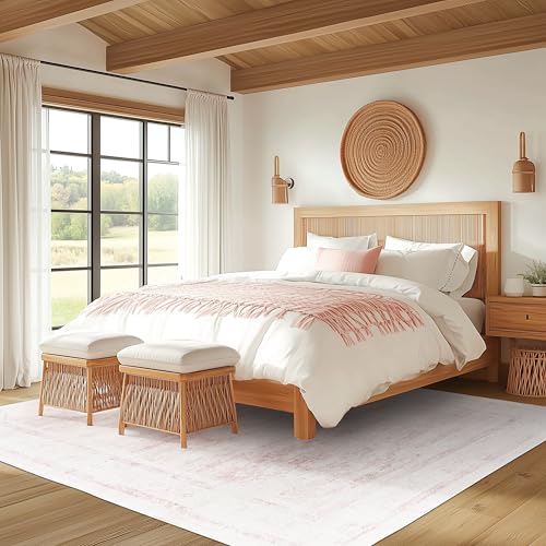 Image of LAISE 5x7 ft Area Rug Pink – Boho Indoor Rug, Machine Washable, Non-Slip, Low Pile Rug for Living Room, Bedroom, Dining, Home Office