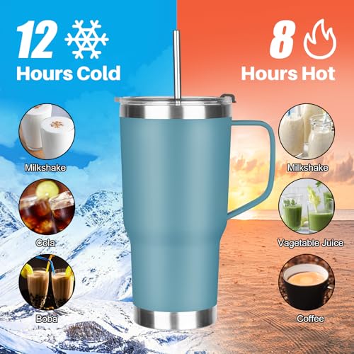 Image of 20 oz Tumbler with Handle, Stainless Steel Insulated Tumbler with Lid and Straw, Double Wall Vacuum Coffee Mug Tumbler, Insulated Coffee Thermal Cup for Cold and Hot (Maya Blue)