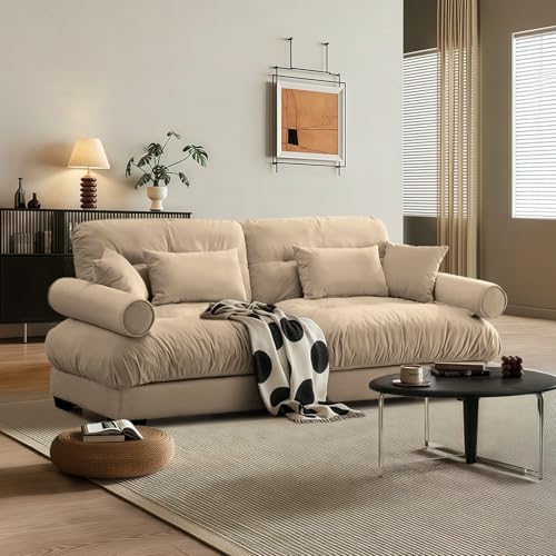 Image of SoarFlash Living Room Velvet Sofa, Loveseat Sofa for Apartment, Storage Sofa with Solid Wood Frame (93.7inch, Brown)