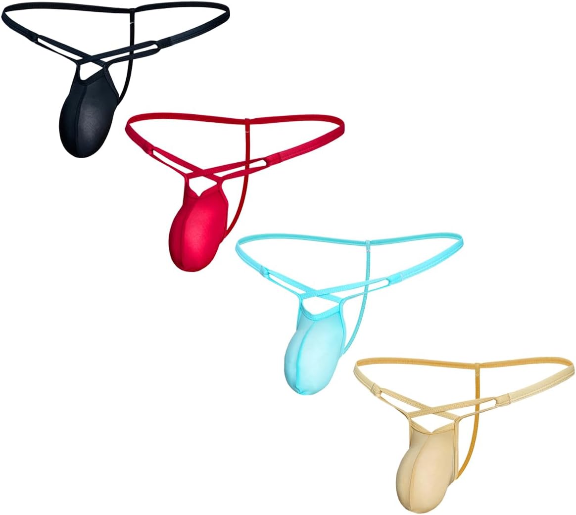 Gogobear Men's Sexy Low Rise Bikini Thong Stretchy Spaghetti Strap Cutout Underwear