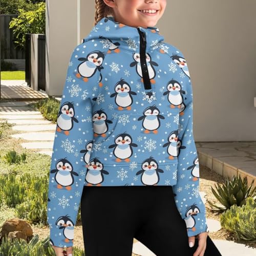 WELLFLYHOM Girls Cropped Sweatshirt 5-14T 1/2 Zip Up Collar Hoodies Graphic Long Sleeve Sweater Top with Pocket3