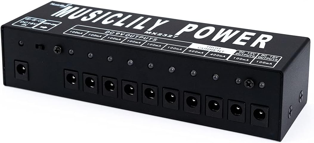 Musiclily Pro Guitar Pedal Power Supply 10 Isolated DC Output with US Standard Adapter for 9V/12V/18V Guitar Bass Effect Pedal