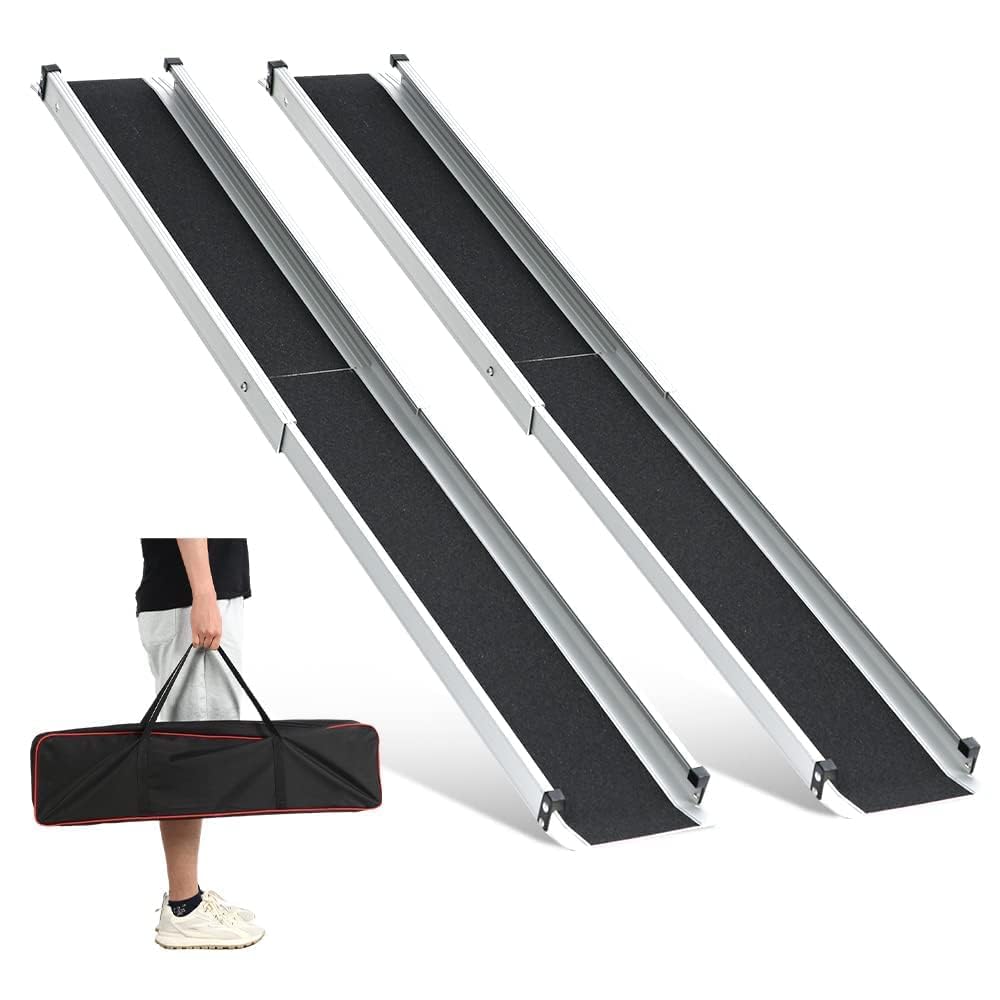 gardhom 1Pair 4FT Adjustable Wheelchair Ramp 48" L x 7.4" W Telescopic Ramps for Wheelchairs 600lbs Portable Wheelchair Ramps for Steps Home Threshold Doorways Steps Stairs with Carrying Bag