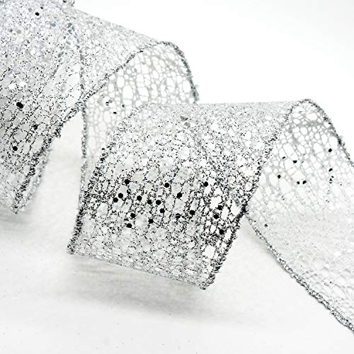 Ct Craft Llc Sparkling Glitter Mesh Ribbon For Home Decor, Gift Wrapping, Diy Crafts, 2.5” X 10 Yards X 1 Rolls - Silver #TOP1