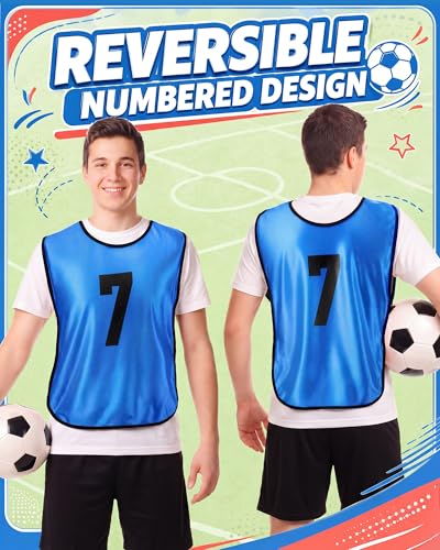 Image of Yahenda 24 Pcs Sports Pinnies Soccer Scrimmage Practice Vests Numbered Soccer Team Pennies with Belt for Adult