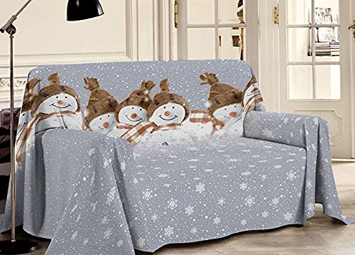 Tela decorativa cubretodo, 100% algodón, diseño de muñeco de nieve para cama de matrimonio, color beige