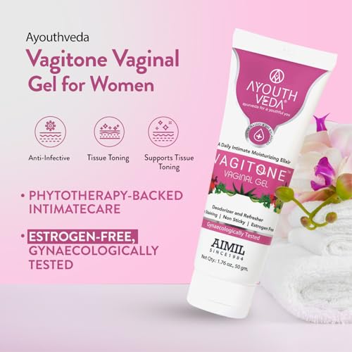 Image of Ayouthveda Vagitone Vaginal Gel for Women | Dual-Action Anti-Infective & Toning Gel | Controls Infections Secretions | Estrogen-Free, Gynaecologically Tested | With Sphatika, Amla & Maju Phal | 50g (Pack of 1)
