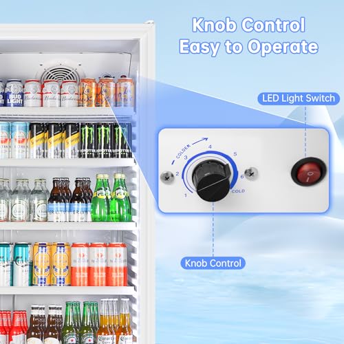Commercial Beverage Refrigerator, 24.5 Inch 15 Cu. Ft. Drink Fridge, Display Refrigerator with Glass Door, Commercial Display Fridge with 5 Adjustable Shelves, for Shops, Restaurants, Bars