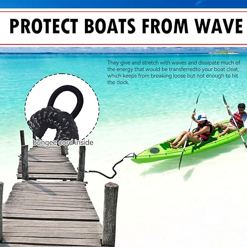 Bungee Dock Lines with Loops for Boats – Lightweight Elastic Pontoon, Deck Boat, Jet Ski, PWC, Kayak, Small to Medium Vessel Mooring Ropes & Spring Lines for Quick Docking (2, Black, 4 Feet) - image 7