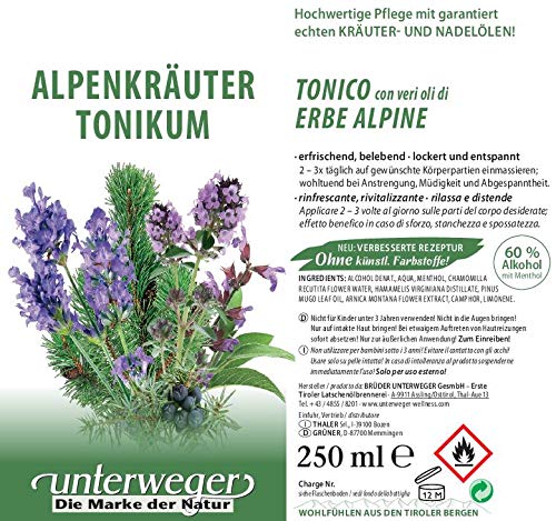 Unterweger Alpenkräuter Einreibung Tiroler Latschenkiefer 250 ml. für Erwachsene, unisex, outdoor enthusiasts, athletes
