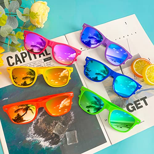 SUNOVELTIES 12/24 Pack Neon Party Sunglasses Mirrored/Jelly Lens Bulk Glasses Horn Rimmed Eyewear for Men Women4