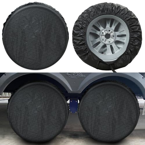 Tire Covers 4 Pack, Tough Tire Wheel Protector for Truck, SUV, Trailer, Camper, RV, Carbon Fiber Spare Tire Cover Sun Rain Snow Protector, Universal Fits Tire Diameters 26.75-29 inches, Black - Image 3