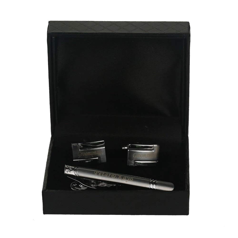 ID Krawattennadel + Manschettenknöpfe mit Gravur nach Wunsch Edelstahl in Silber Nr.3 Hochzeit mit Box
