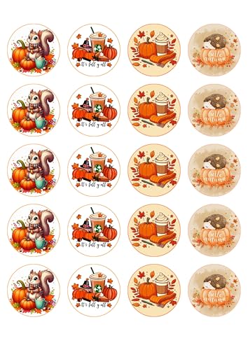 20x Fall Vibez Theme Cupcake Toppers - Autumn - Pumpkin