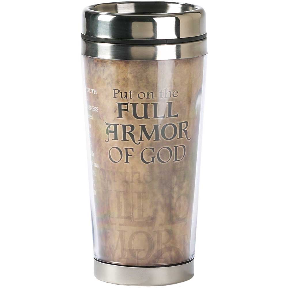 Full Armor of God on Brown 16 Oz. Stainless Steel Insulated Travel Mug with Lid
