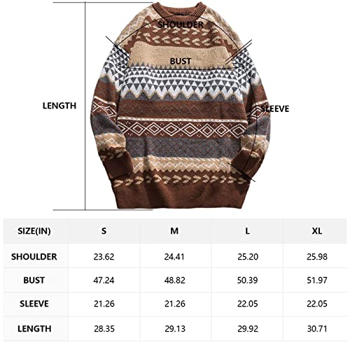 Arssm Mens Vintage Striped Sweater Oversized Knit Winter Crewneck Long Sleeve Casual Pullover Retro Jumper Tops(Brown-M) #TOP2