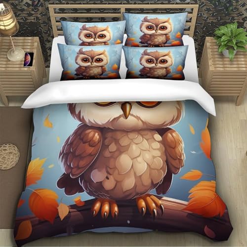 Housse de couette hibou sans repassage parure lit douce - 5