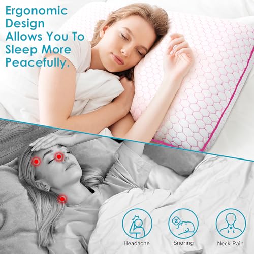 Memory Foam Pillows for Side, Back and Stomach Sleepers, Set of 2, Bed Pillow with Washable Cover and Breathable Mesh, Bed Pillow for Sleeping (Pink,Standard Size)