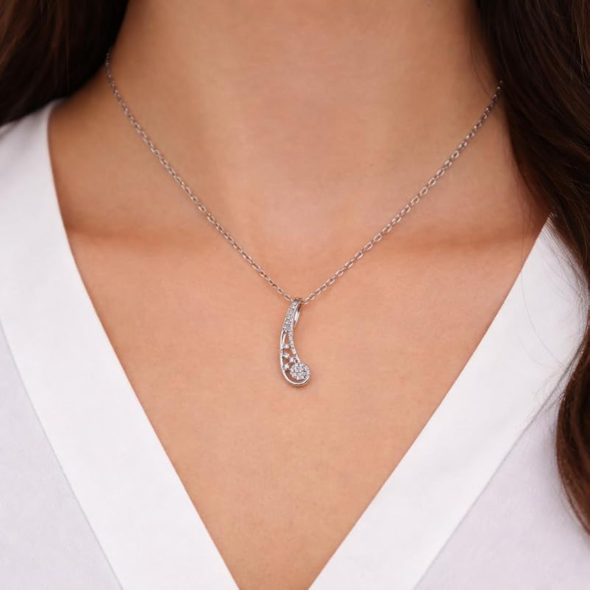 Women's 925 Pure Silver Abstract Crystal Drop Necklace