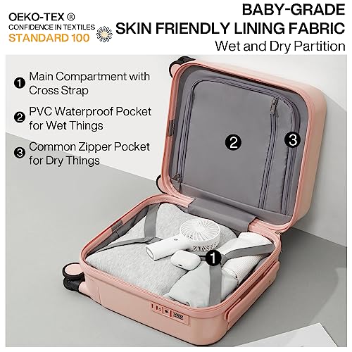 14 Inch Underseat Luggage Personal Item Carry On Suitcase, Mixi Spinner Wheels Pink Hardshell Lightweight Rolling Suitcases Pc With Cover & Tsa Lock For Short Travel #TOP4