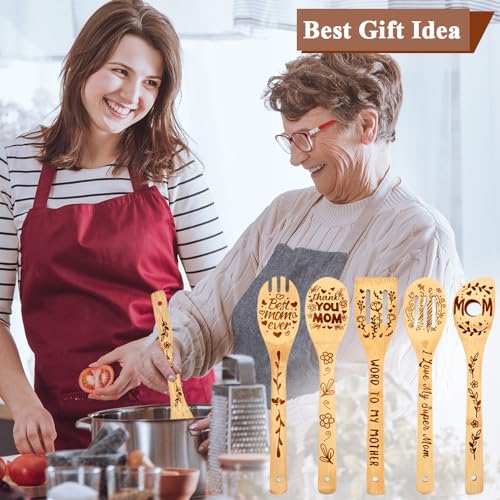 Mothers Day Gifts for Mom Engraved Bamboo Cooking Utensils Set Wooden Spoon Spatula Kitchen Gift from Daughter Son for Wife Mama by Feuvois - Used condition - Image 7