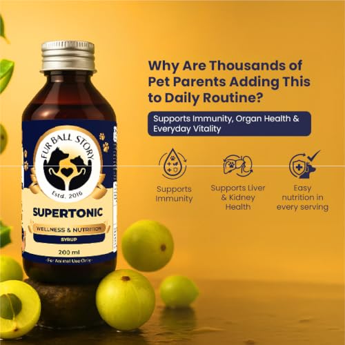 Image of FUR BALL STORY Supertonic Multivitamin Syrup for Dogs & Cats | Pet Immunity & Energy Booster Supplement | Supports Liver, Kidney & Overall Health | with Moringa, Ashwagandha & 10+ Superfoods 200ml