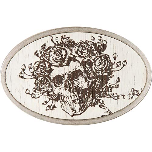 Belt Buckle Skull Roses Black Full Color Oval 4.25 Inches by 2.75 Inches
