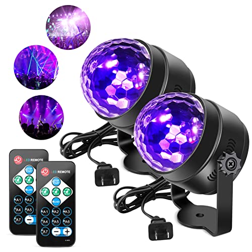 [2 Pack] Litake UV Black Lights 6W LED Disco Ball Party Lights Strobe Light Disco Lights, Sound Activated with Remote Control Dj Lights Stage Light for Halloween Party Bar Club Party Wedding Show Home