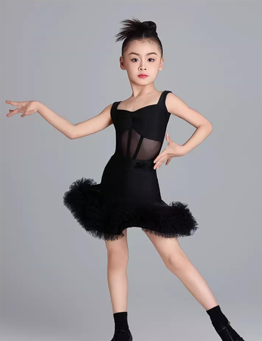 Vestito da Ballo per Ragazze, Set di Vestiti per Balli Latino-Americani Salsa Rumba per Bambini, Costumi da Competizione di Danza Senza Maniche