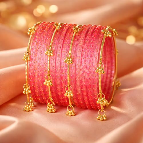 Image of Shining Diva Fashion 16 Pcs Trendy Stylish Glass & Kashmiri Ghungroo Bangles Set for Women & Girls | Traditional Festive Wedding Party Jewellery
